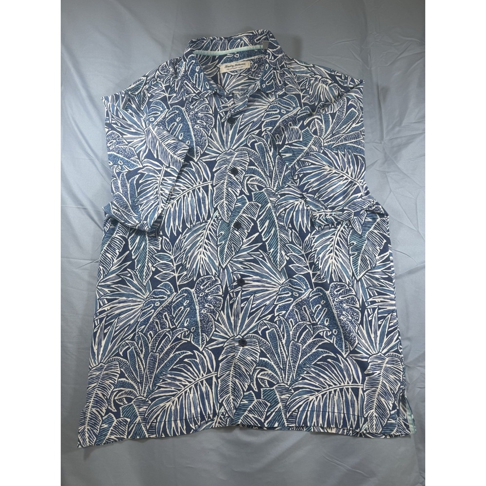 Tommy Bahama Coconut Point Men's Blue Palm Leaf Print SS Button Up Shirt Size L
